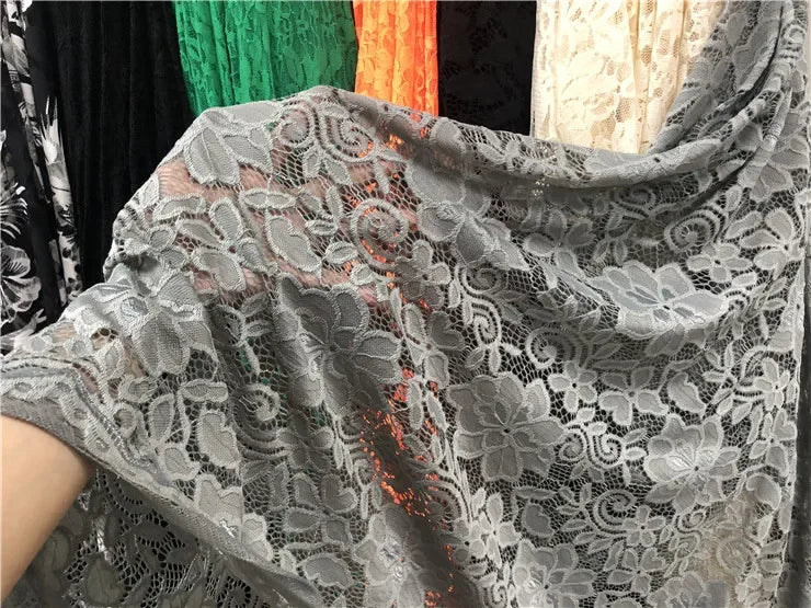 قماش دانتيل مطاطي برتقالي فلوري شفاف شبكي مع تطريز وردي للفساتين وملابس الأداء قماش شبكي شفاف زهري