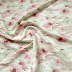 Vestido cheongsam de algodón con estampado floral degradado verde polvo para primavera/verano, tejido suave y ligero que ilumina la piel.