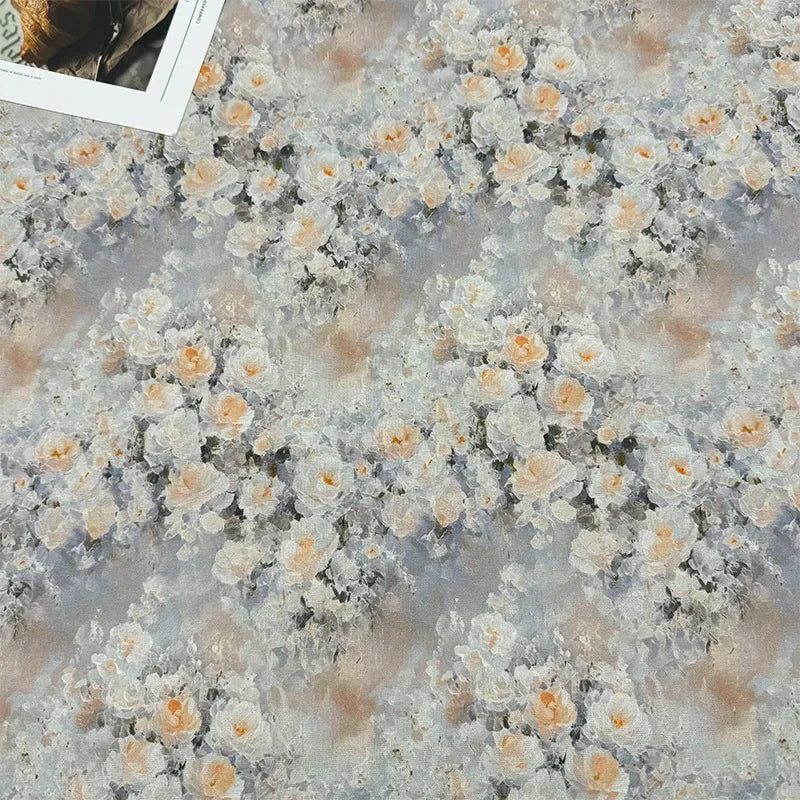 Oil Painting Floral Fabric Premium Cotton Linen Blend With Dense Weave For Tablecloth DIY Home Decor Door Curtain Fabric