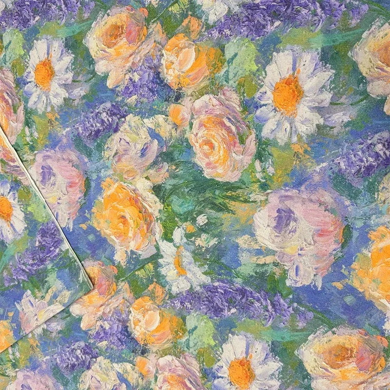 Oil Painting Floral Fabric Premium Cotton Linen Blend With Dense Weave For Tablecloth DIY Home Decor Door Curtain Fabric