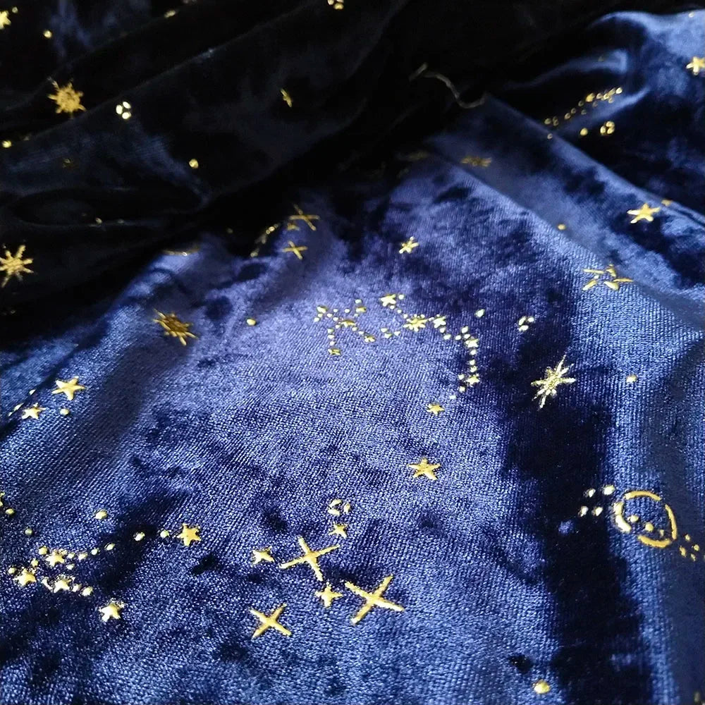 قماش مخملي ماسي مطبوع عليه سماء مرصعة بالنجوم - فستان سهرة - مقاس 160 سم