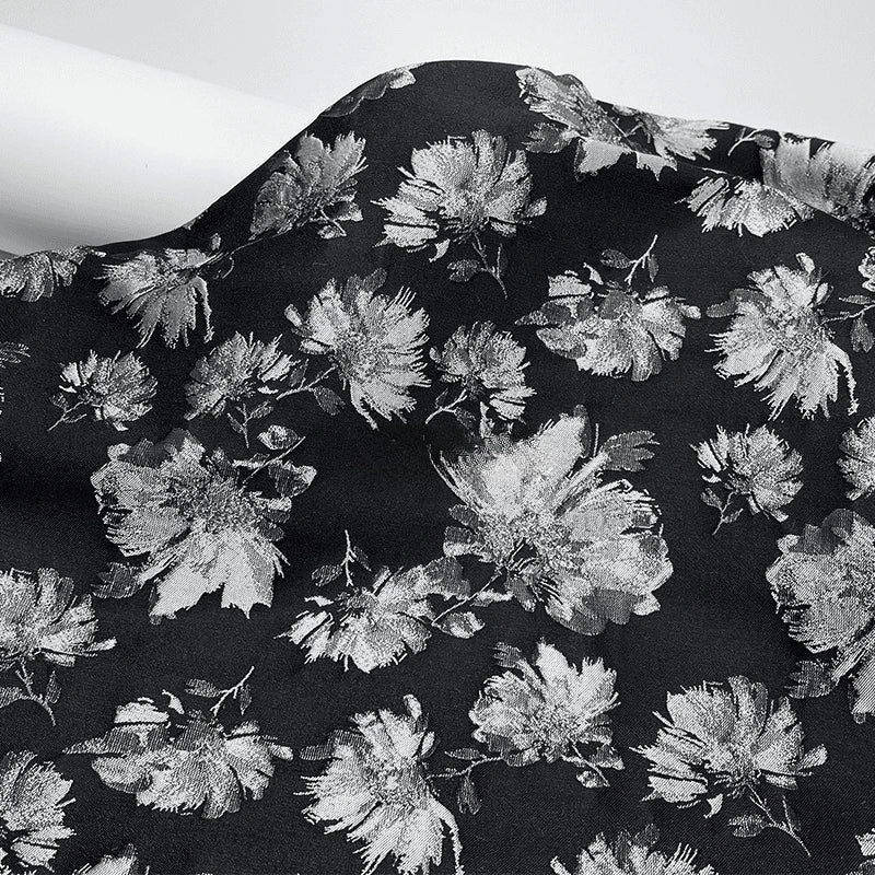 3D Pearl Flower Jacquard Fabric - Textured for Bridal & Ball Gowns