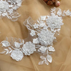 قطعة زهور دانتيل ثلاثية الأبعاد مصنوعة يدويًا فاخرة من خرز الأظافر، زوج من فساتين الزفاف وأغطية الرأس والإكسسوارات