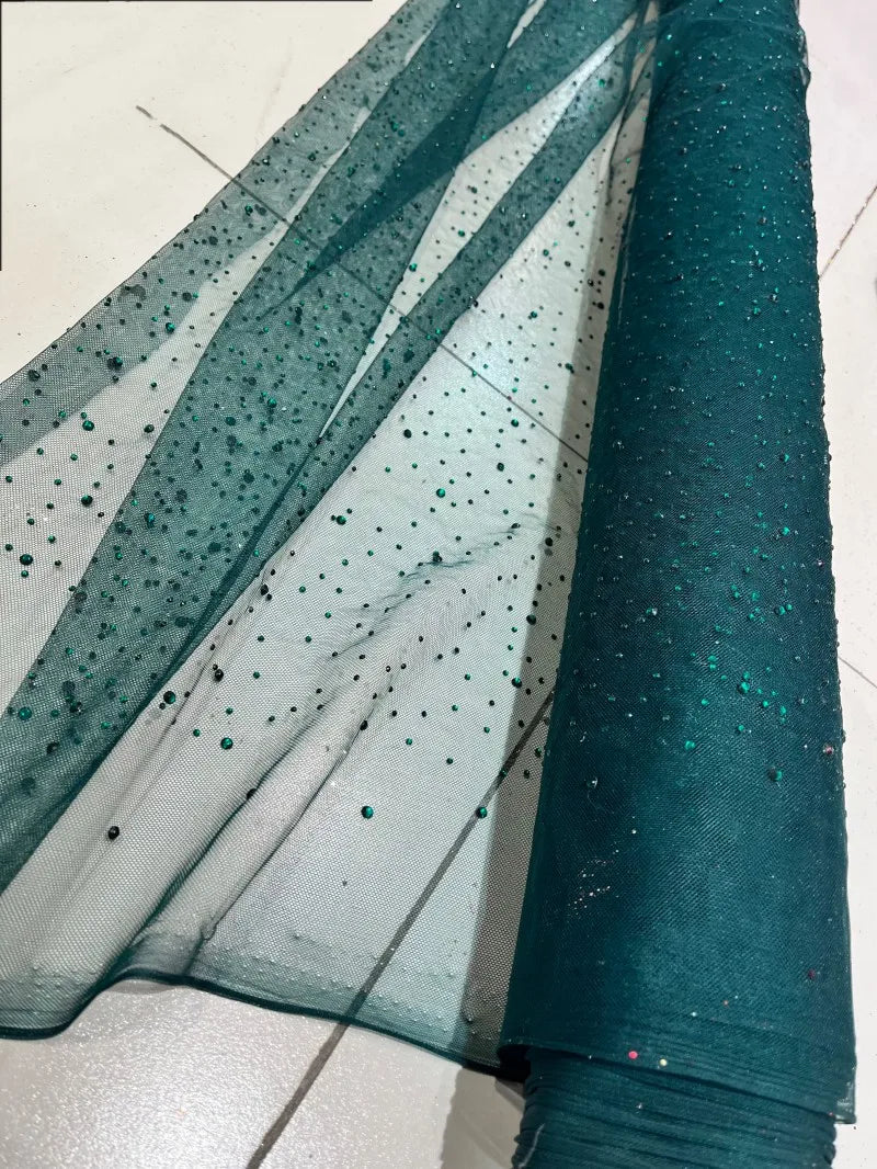 Wine Red Champagne Dark Green Iridescent Laser Hot Stamping Sequins Mesh Fabric Embroidery Lace Wedding Fabric