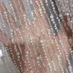 Striped Bead Sequin Embroidery Mesh - White Wedding Dress Fabric 130cm