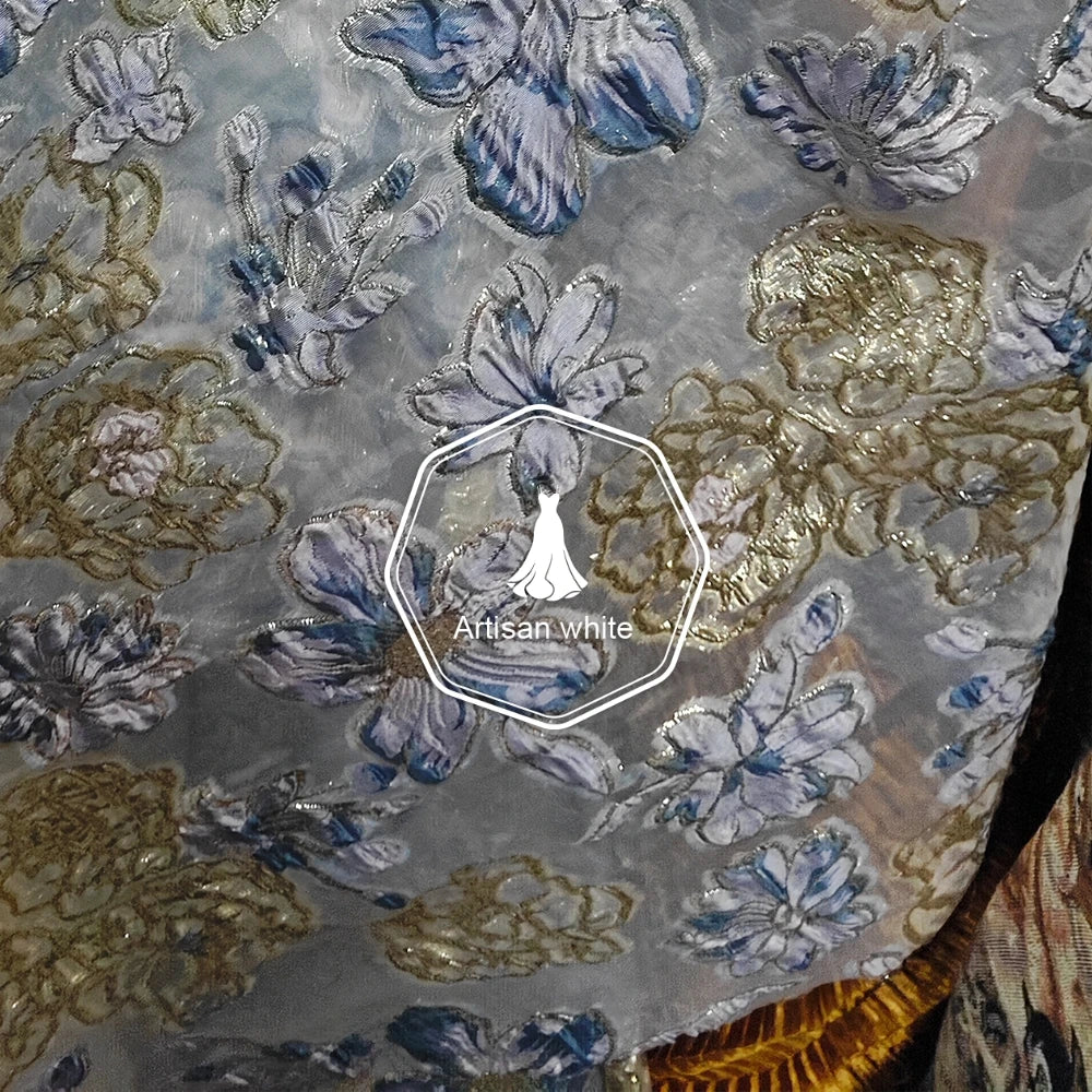 Tela jacquard bordada con flores metálicas para vestidos de lujo, abrigos y vestidos, material de costura DIY.