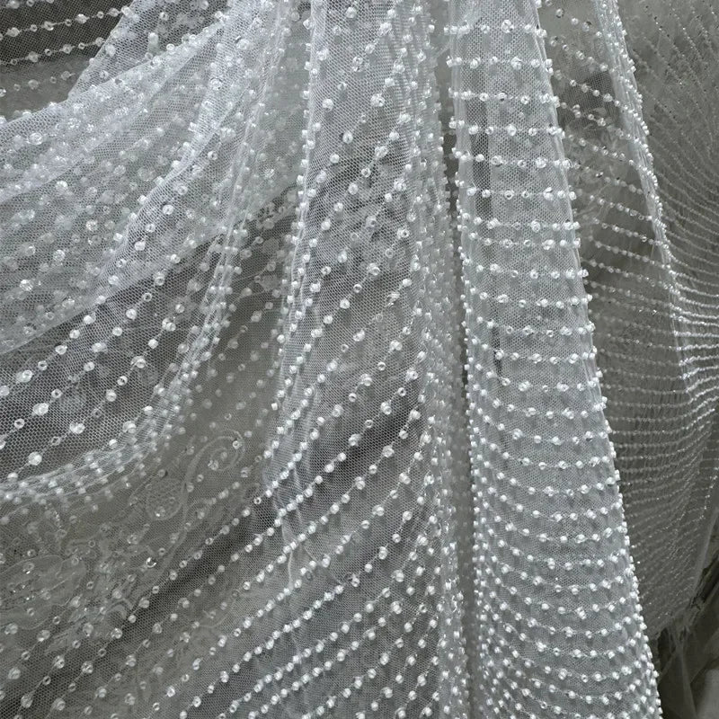 Vertical Bead Sequin Embroidery Lace Fabric - Luxurious Material 120cm