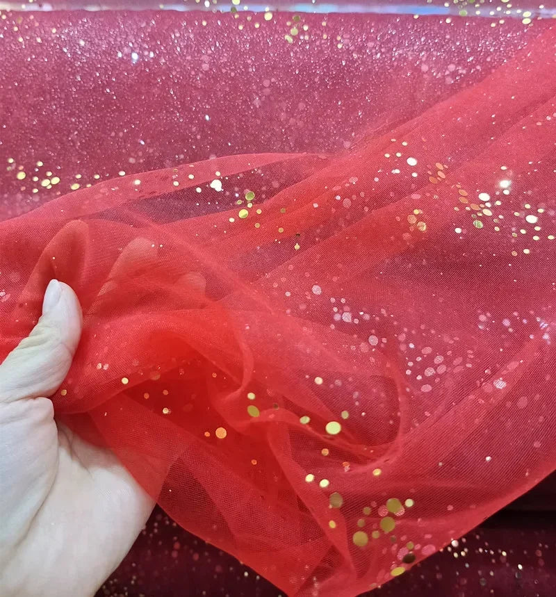 قماش شبكي مطبوع برقائق معدنية - مادة شفافة ناعمة 145 سم