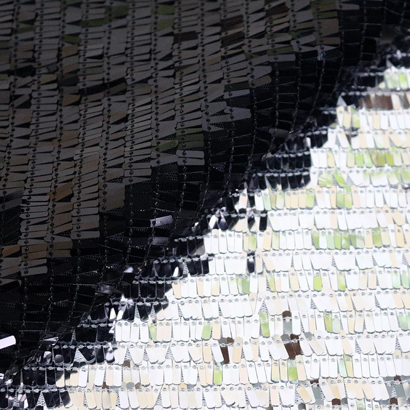 Rectangular fish scale sequin fabric, black hanging fabric, mesh fabric, computer embroidery fabric
