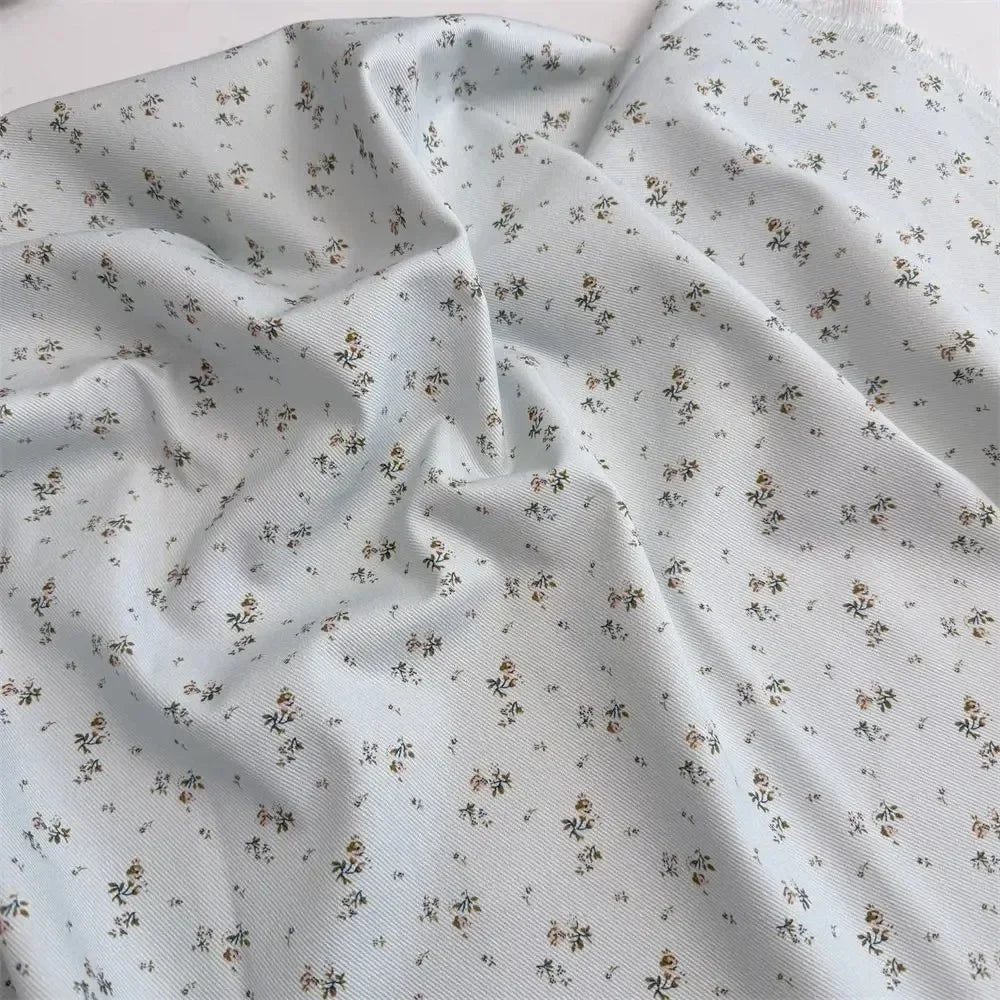 Checkered Floral Cotton Denim Fabric - Dress Tablecloth Material