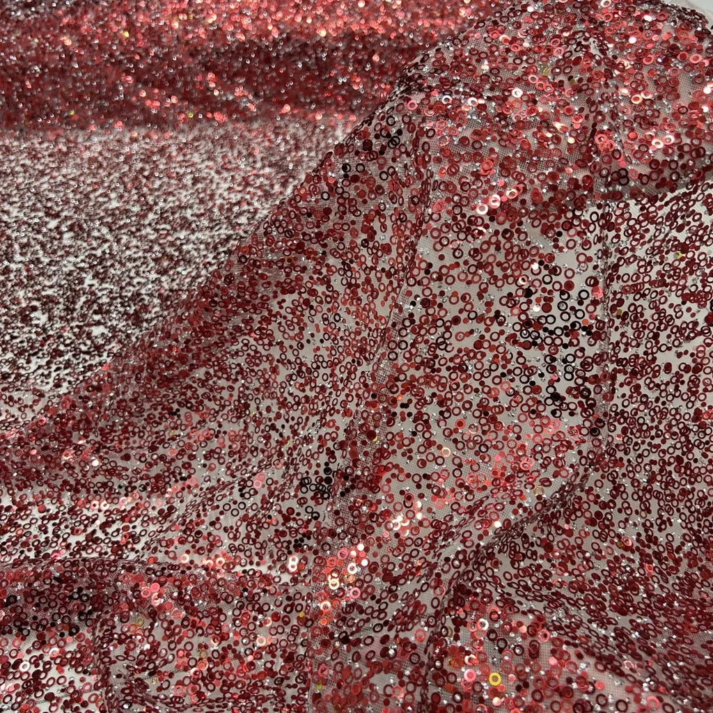 Red Sequin Mesh Fabric - Evening Dress Wedding Gown Party Couture Material
