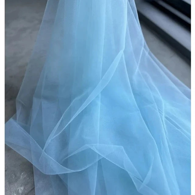 Tela de malla de gasa ligera con efecto niebla, hilo de tul azul suave, velo de fondo DIY, vestido de novia, tul de hadas, material de decoración nupcial