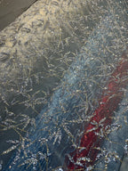 قماش شبكي عالي الكثافة بلون أسود قزحي ساطع أبيض شامبانيا ذهبي فرع شجرة مطبوع عليه ترتر ساخن قماش شبكي لفستان