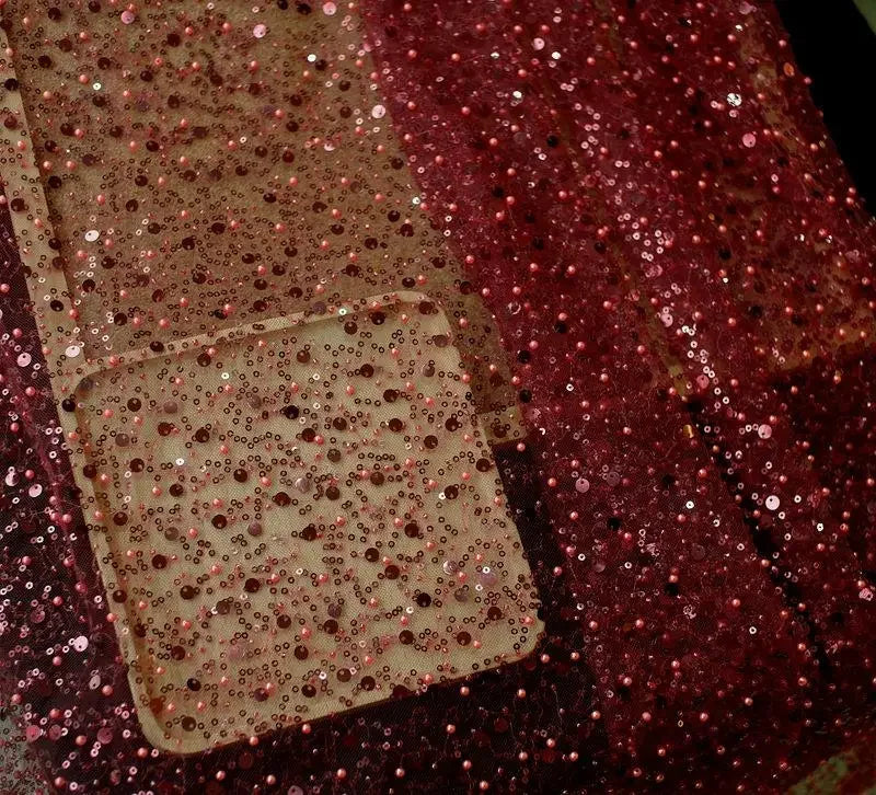 1.5m Wide Encryption Various colors Bead Embroidery Sequin Mesh Lace Fabric for Wedding Dresses Stage Clothing