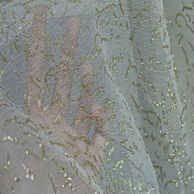 White Bubble Sheen Chiffon Sheer Sequin Fabric High End Material For Wedding Backdrop Decoration Gown Dress DIY Craft Sewing