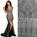 قماش دانتيل مطرز بالخرز والترتر الشبكي الفاخر، فساتين زفاف، فساتين سهرة، إكسسوارات مصممة