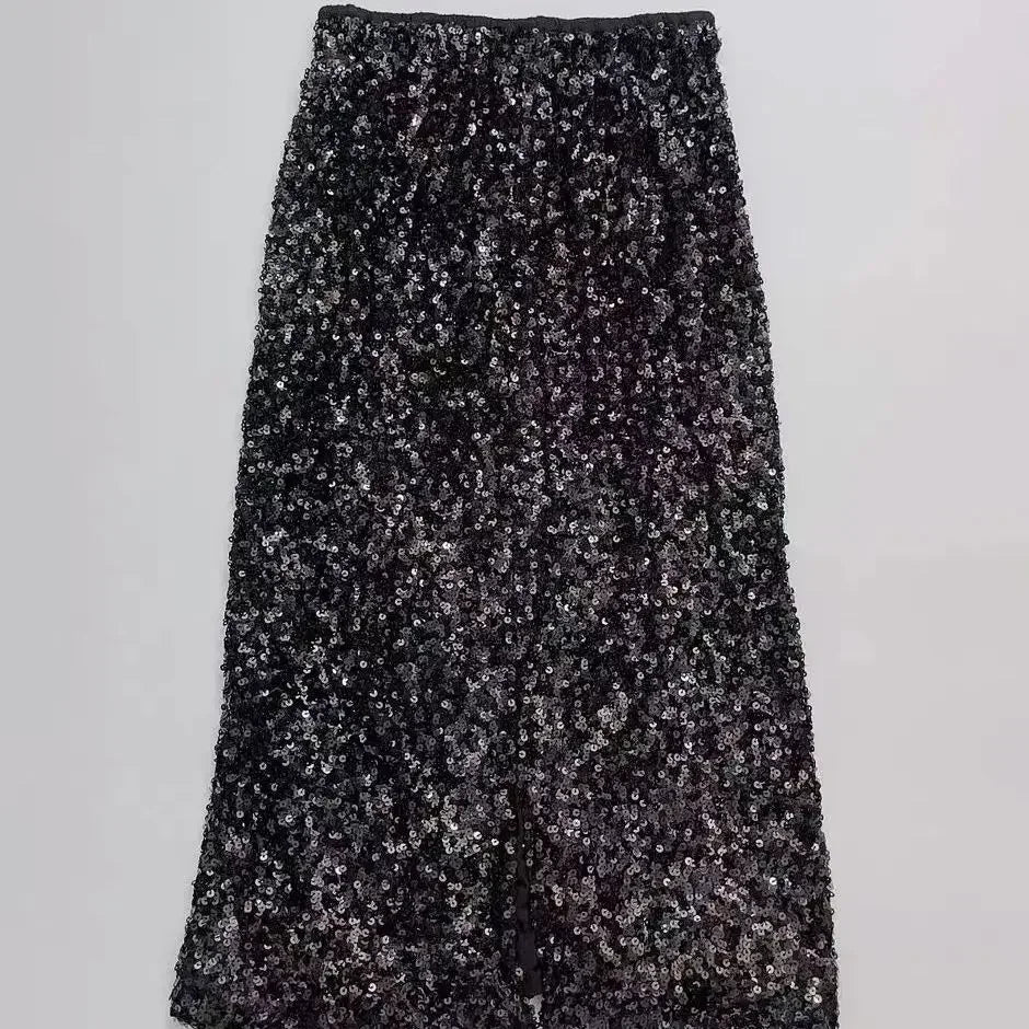 Shiny Encryption 5mm Sequin Elastic Mesh Bead Fabric Sewn Wedding Dress Evening Gown Stage Costume Fabric White Purple Black