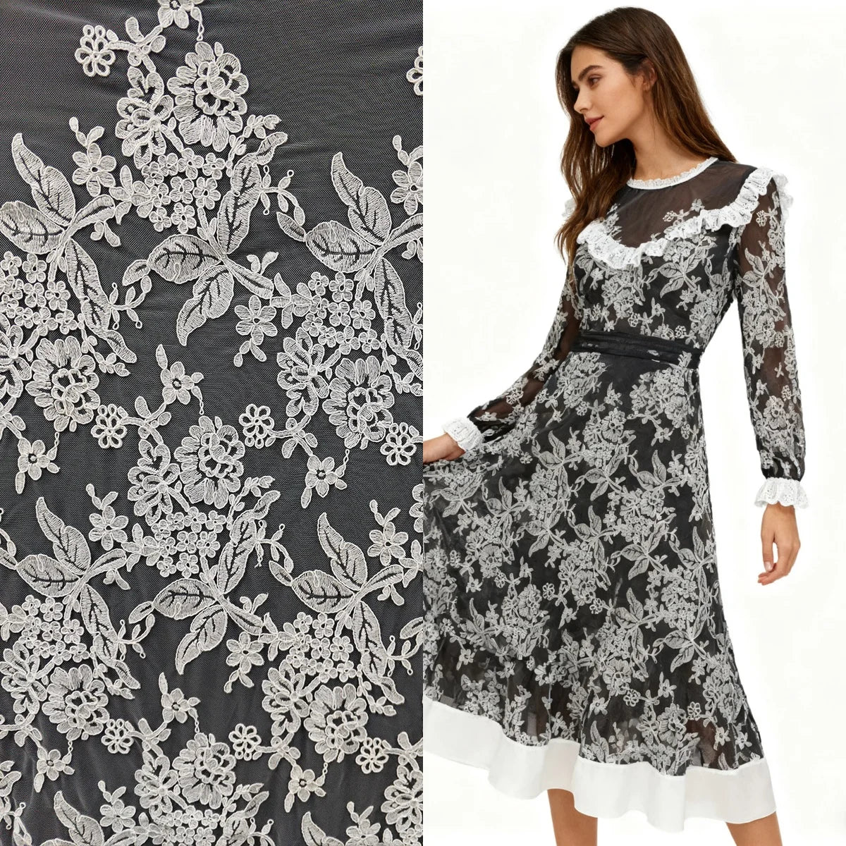 قماش دانتيل جديد من أوراق الشجر البيضاء الخام مطرز على شكل غطاء رأس وستارة باب ومفرش طاولة وفستان زفاف وتنورة قصيرة وإكسسوارات تشيباو