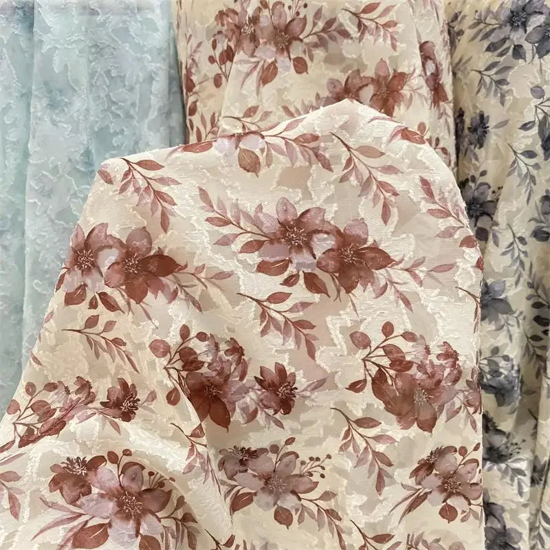 فساتين وقمصان نسائية فاخرة من قماش شيفون جاكار شبه شفاف مزخرف بنقشة زهور على الطراز الصيني، ناعمة للحماية من الشمس