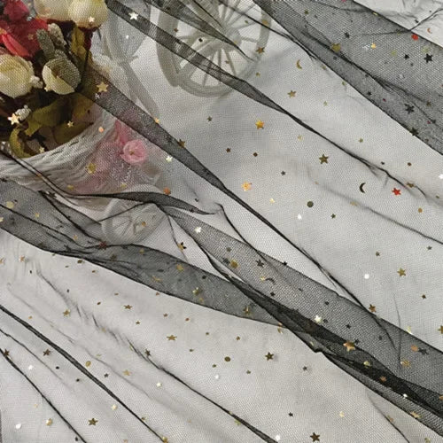 Tela de malla suave de gasa de estrellas y lunas para coser vestidos de novia, vestidos de muñecas, decoración de bodas, accesorios para el cabello, tela decorativa DIY