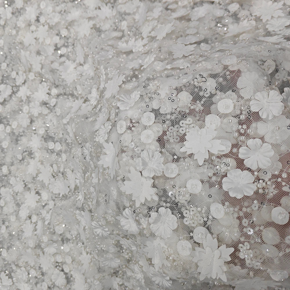 New exquisite flower studded sequin fabric sewn high-end wedding dress embroidered lace fabric DIY veil