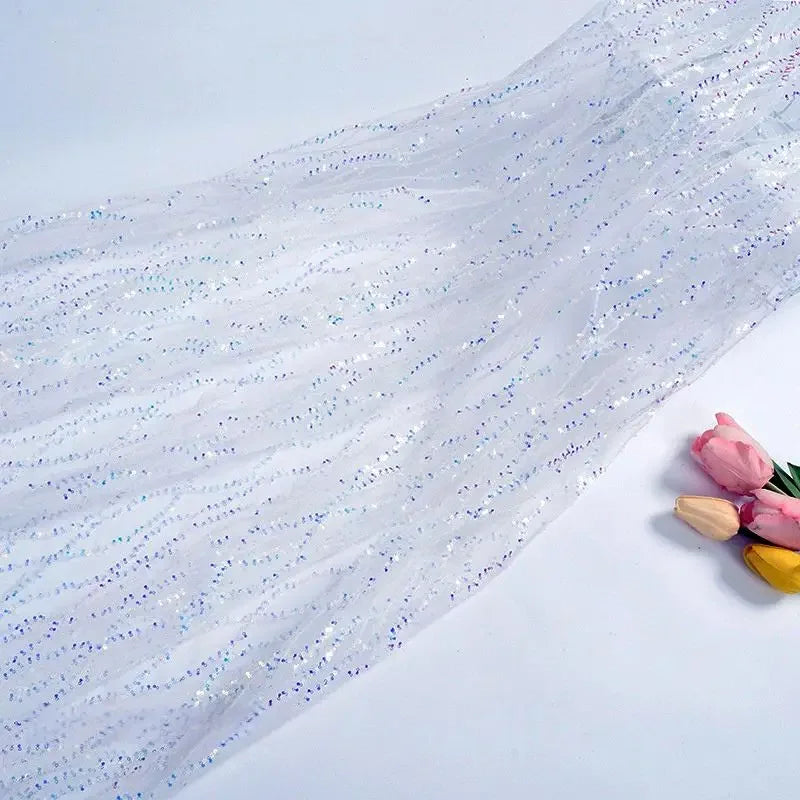 Luxury Sequin Embroidered Lace Mesh Fabric - Glittery Overlay Material