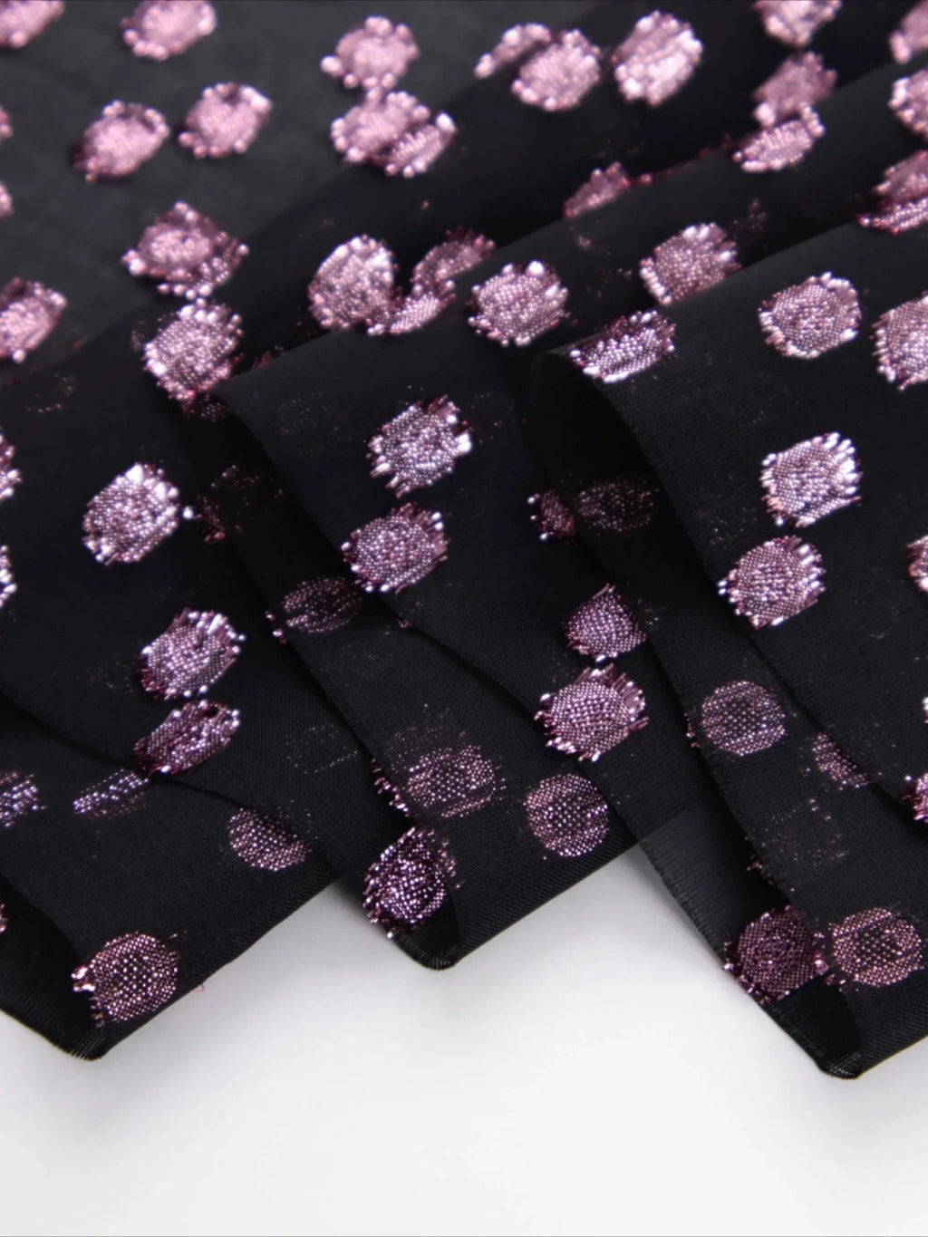 Purple Red Wavelet Embroidery Semi Transparent Black Chiffon Fabric - Designer Material 140cm