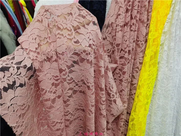 قماش دانتيل مطاطي برتقالي فلوري شفاف شبكي مع تطريز وردي للفساتين وملابس الأداء قماش شبكي شفاف زهري