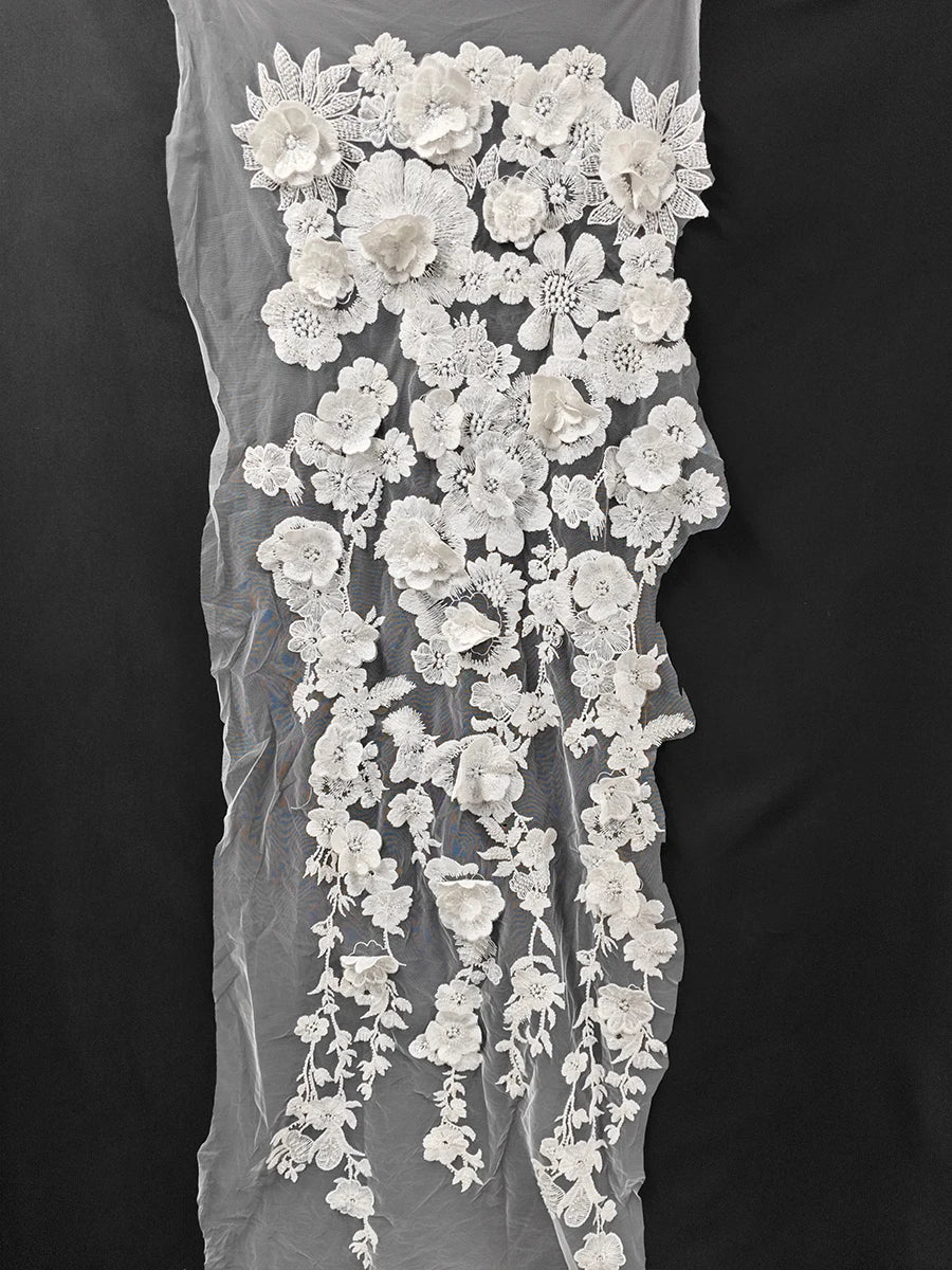 Luxury three-dimensional flower nail bead sequin embroidery fabric wedding dresses evening gowns skirt decorations DIY fabric