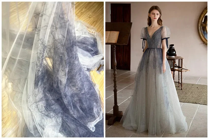 قماش شبكي مطبوع عالي الجودة بألوان متدرجة لخياطة فساتين السهرة وملابس الأطفال وتنورة منتفخة وقماش خفيف الوزن