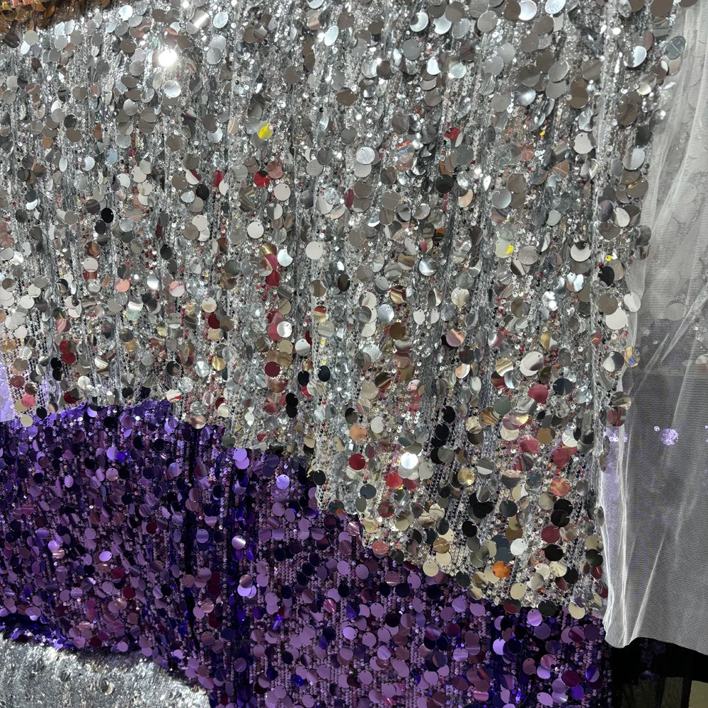 قماش ترتر كبير باللونين الذهبي والفضي للفساتين وديكورات حفلات الزفاف والخلفيات والستائر المصنوعة يدويًا والخياطة اليدوية