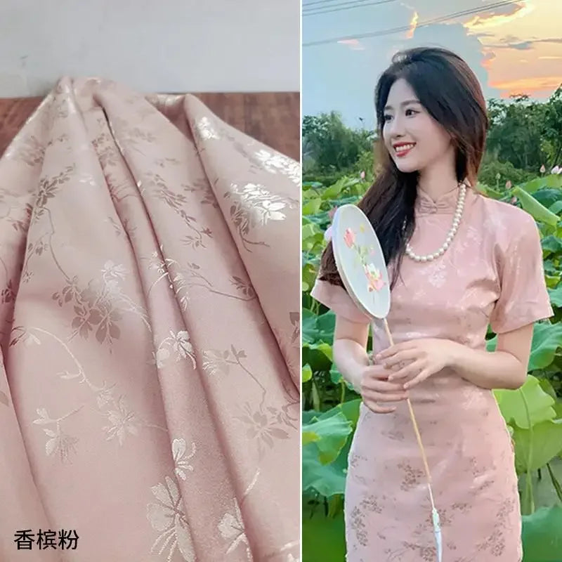 قماش أسيتات ساتان حرير جاكار - خامة فستان أنيقة 150 سم