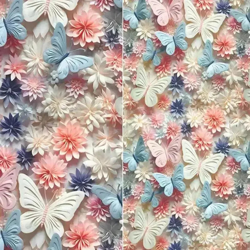 قماش حرير قطني ناعم - طباعة رقمية على شكل فراشة زهرية - 140 سم