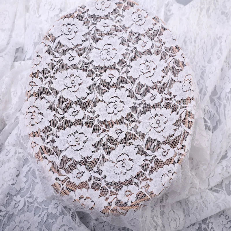 Tela de encaje hueco elástica de poliéster y amoníaco para mujer, primavera, verano, otoño e invierno, 2025