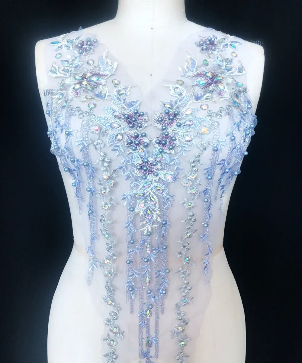 Purple Nail Bead Rhinestone Decal Lace Collar Decal Performance Costume Dance Costume Decoration Diy Accessories