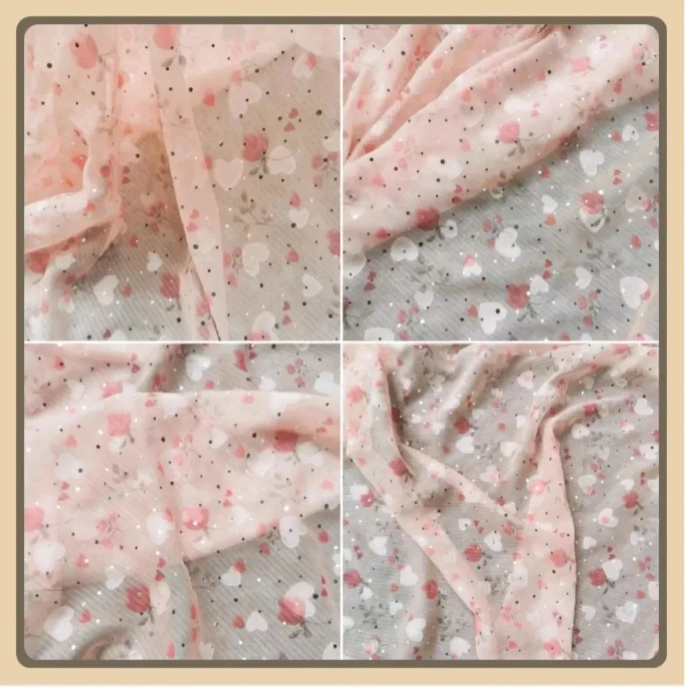 Tela de gasa bordada en oro rosa con encaje floral pequeño estilo Hanfu para vestidos de media longitud, blusas y disfraces, costura DIY