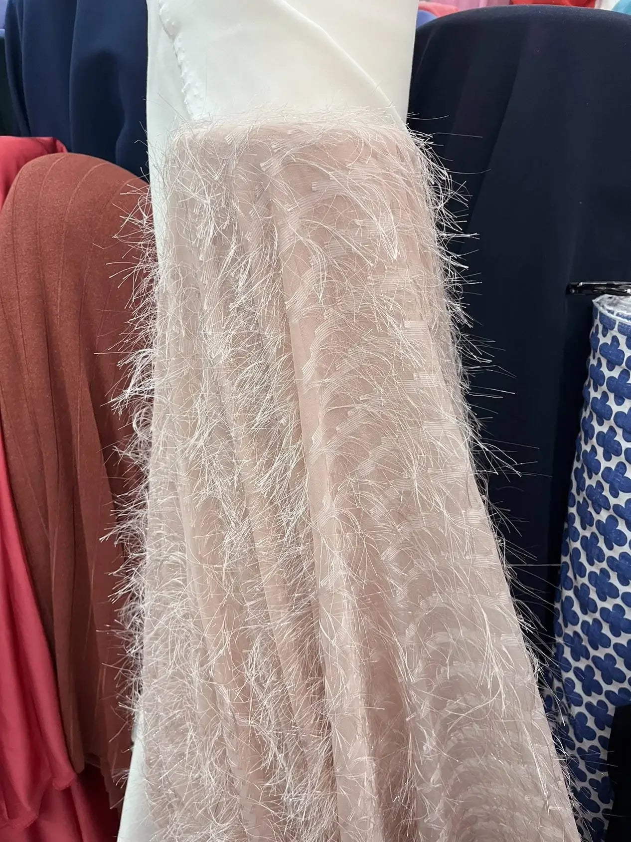 Spring And Summer Simplicity - Feather Tassel Chiffon Jacquard Clothing Fabric Graduation Design DIY Fashion Dress Fabric