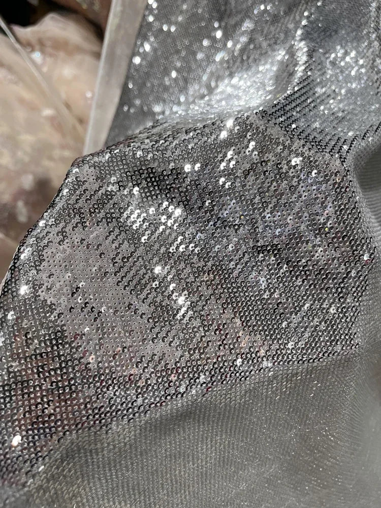 قماش حراشف السمك مطرز بالترتر الذهبي والفضي المشفر، خياطة فستان سهرة، ملابس مسرحية، قماش خلفية DIY