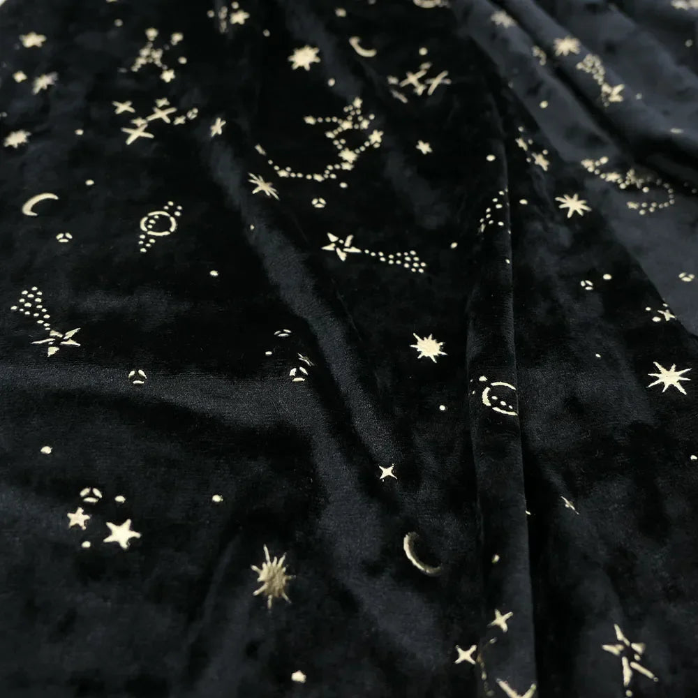 قماش مخملي ماسي مطبوع عليه سماء مرصعة بالنجوم - فستان سهرة - مقاس 160 سم