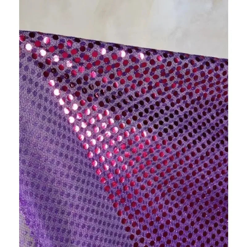 Purple  sequin gold embossed large glitter round bead net fabric for dance costume stage wear doll dress DIY decorative fabric