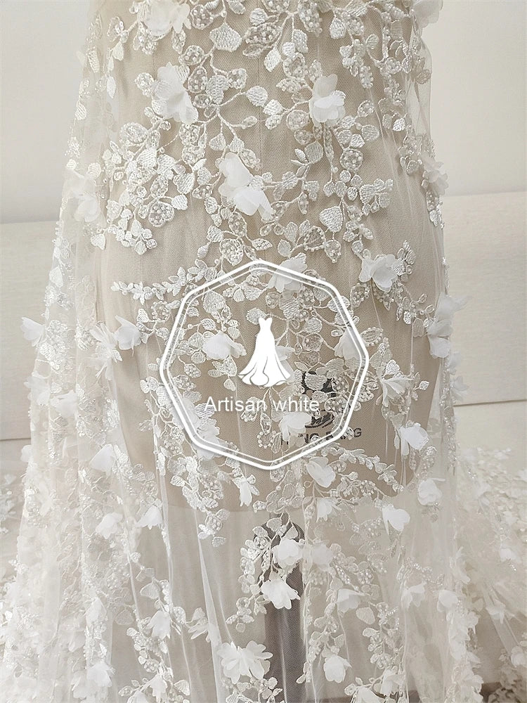 فستان زفاف مطرز بقماش التول 6420 متطور ثلاثي الأبعاد على شكل زهرة وأظافر وخرز وتزيين تنورة مصنوع يدويًا بنفسك