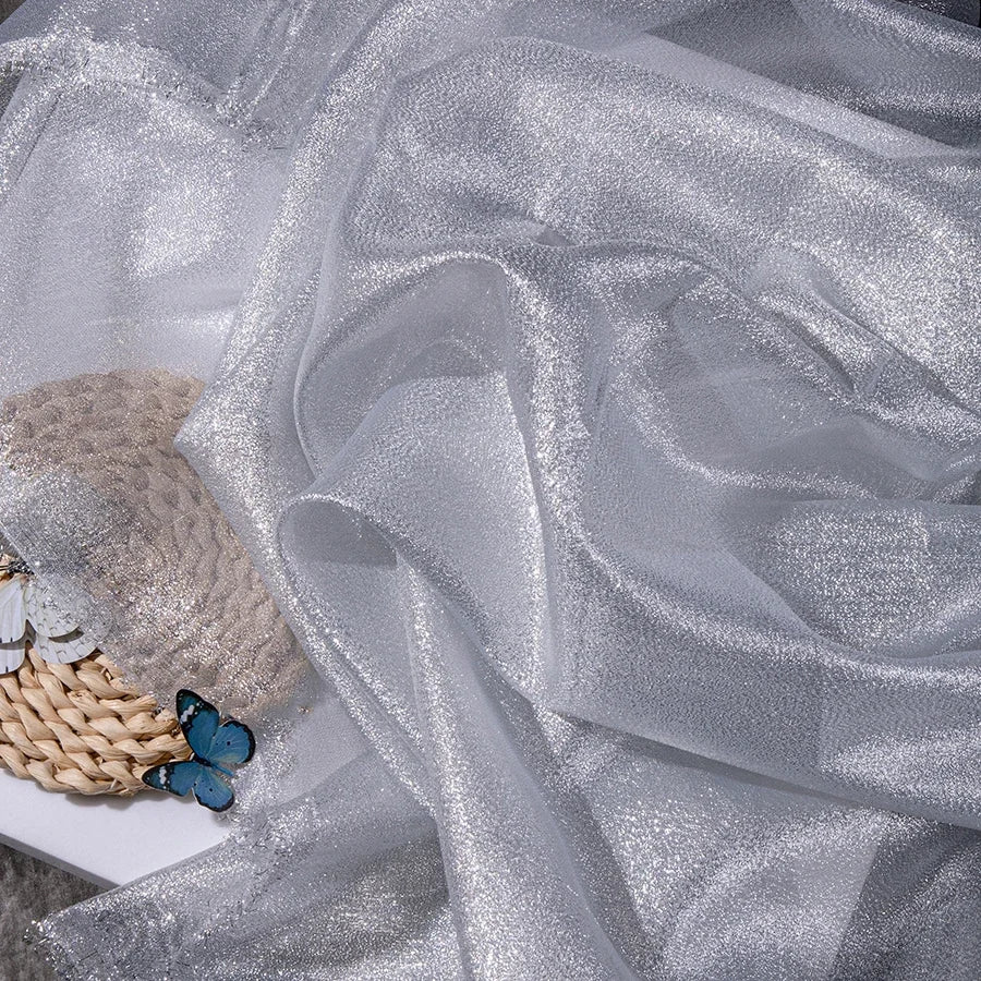 أزرق أسود أحمر وردي لامع شفاف قليلاً من الأورجانزا فستان زفاف فستان سهرة زي مسرحي قماش مزخرف