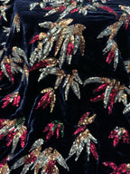 Luxury Pearl Embroidered Velvet Sequin Fabric - Designer Material 130cm Wide