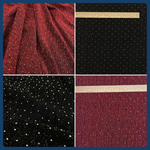 Black Glittering Elastic Fabric â€?Silver & Gold Threads with Crystal Embellishments - fabric photo 2