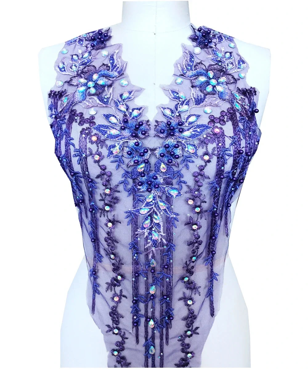 Purple Nail Bead Rhinestone Decal Lace Collar Decal Performance Costume Dance Costume Decoration Diy Accessories