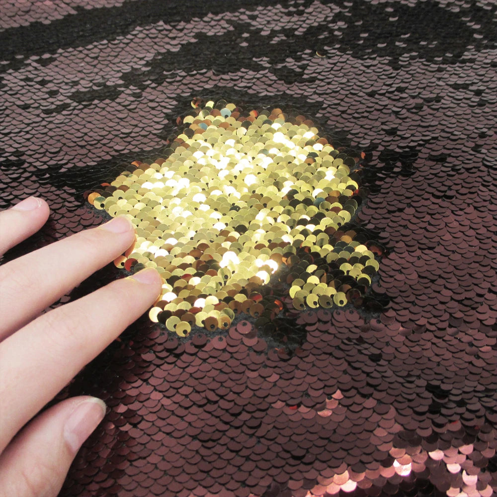 Tela reversible de lentejuelas bicolor para vestido de noche, diseño de lazos para el cabello, accesorios para mujer