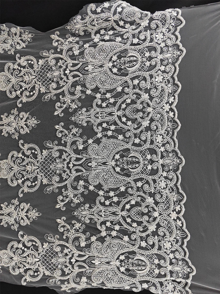 Nueva tela de encaje bordado con cuentas de alta gama, color blanco crudo, para coser vestidos de novia, vestidos de noche y accesorios decorativos DIY.