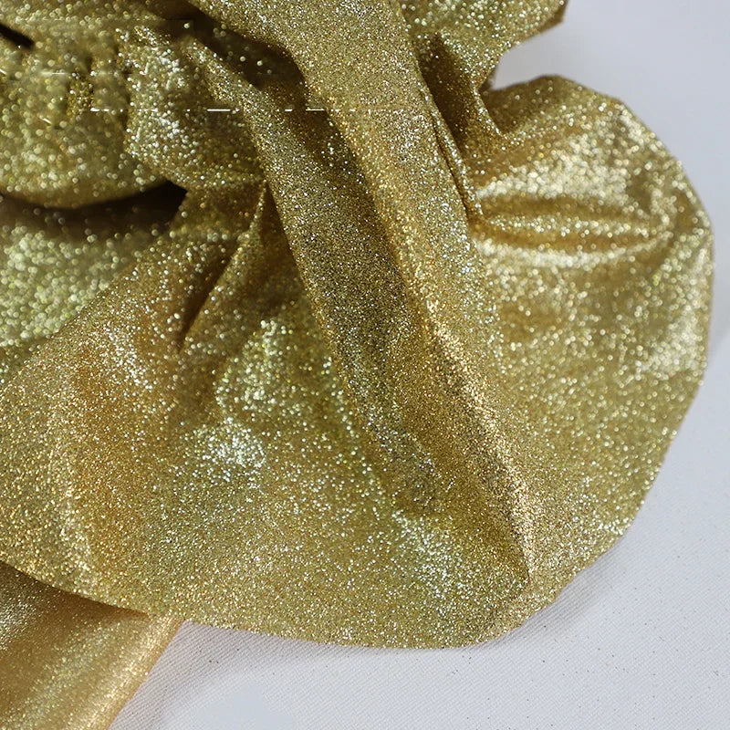 أزرق فضي ختم ساخن ترتر ذهبي ضوء متلألئ عاكس مرونة محبوك ملابس زفاف مصمم القماش