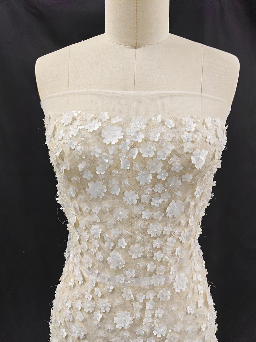 New three-dimensional flower nail bead fabric luxury embroidery flower fabric DIY handmade wedding dress children's clothing