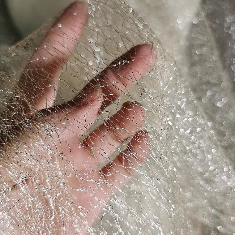 قماش شبكي من الدانتيل الذهبي والفضي غير المنتظم خفيف الوزن وناعم مناسب للفساتين الرسمية وفساتين الزفاف وأغطية الرأس